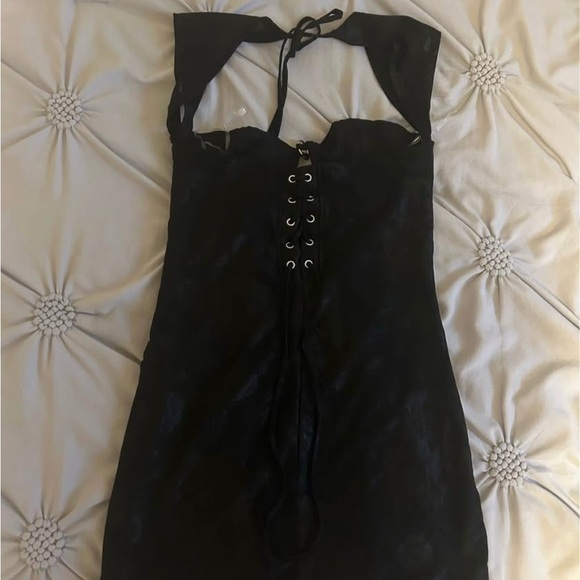 Fashion Nova Black Bodycon Dress with Halter Neckline Cut Out and Tie Front - Picture 2 of 4